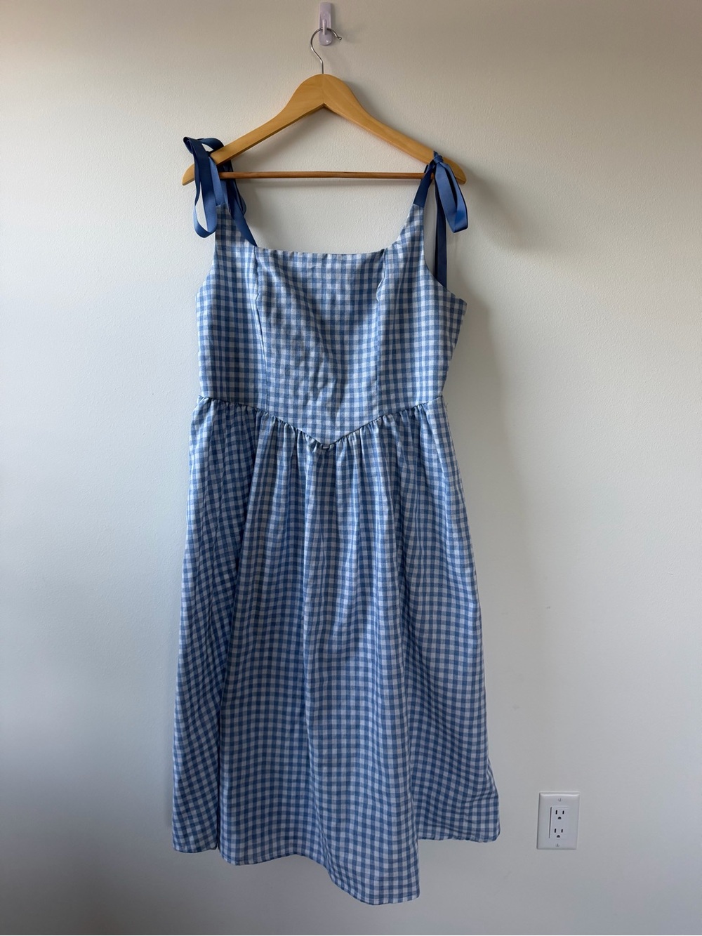 & Other Stories Blue Gingham Tie-Shoulder Maxi Dress